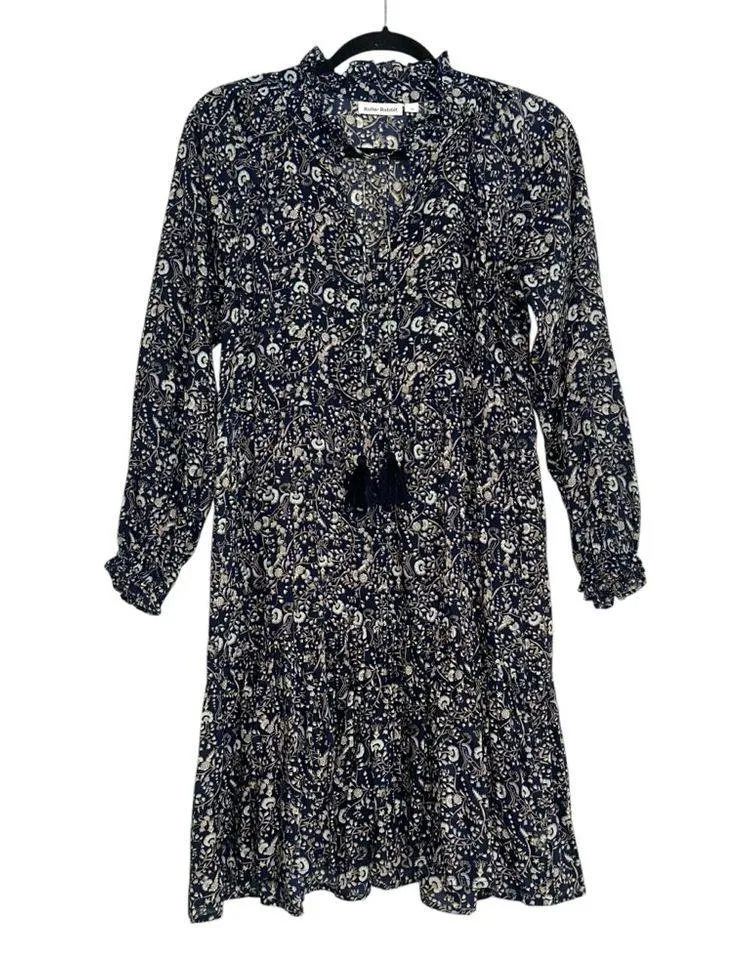 Roller Rabbit Garden Forest Janni Floral Print Long Sleeve Navy Short Dress XS - Image 2