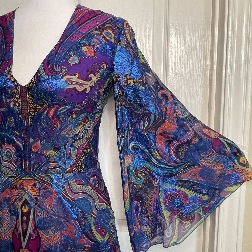 Etro Women Sz 40 Metallic Blue Paisley V - Image 5