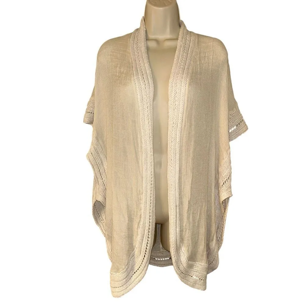 Women's Open Front Semi Sheer Crochet Knit Short Sleeve Cardigan Size Medium - Image 3