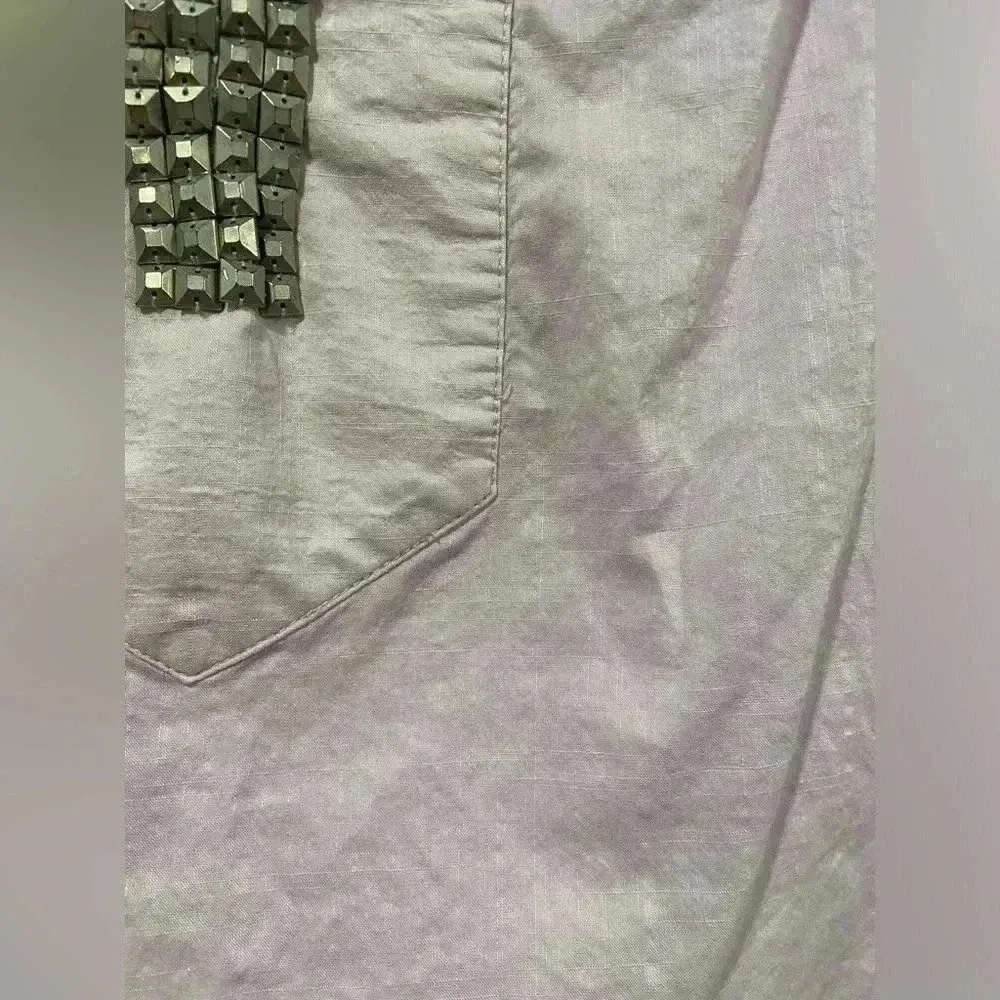 J. Crew Lavender Cotton Metal Stud Detail V Neck Pullover Peasant Top Size XS - Image 4