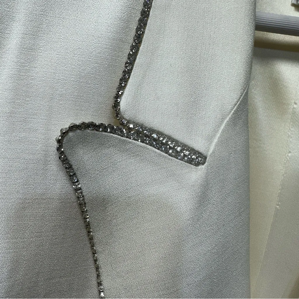 Rhinestone Tuxedo Women’s Vintage Cione Shouider Pads Size 18 Winter White - Image 15