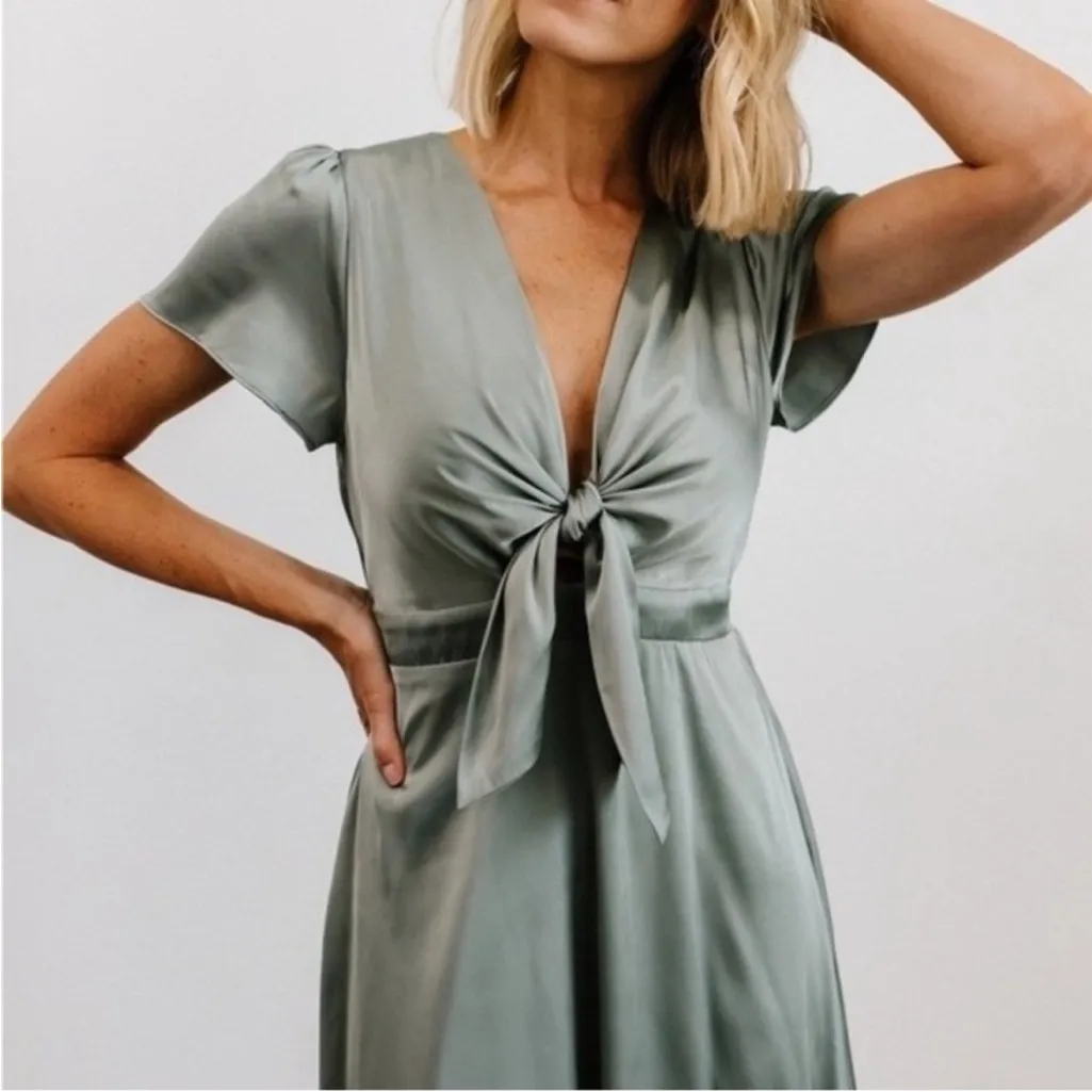 Baltic Born Poppy‎ Satin Sage Green Tie-Front Dress Size XXXL - Image 2