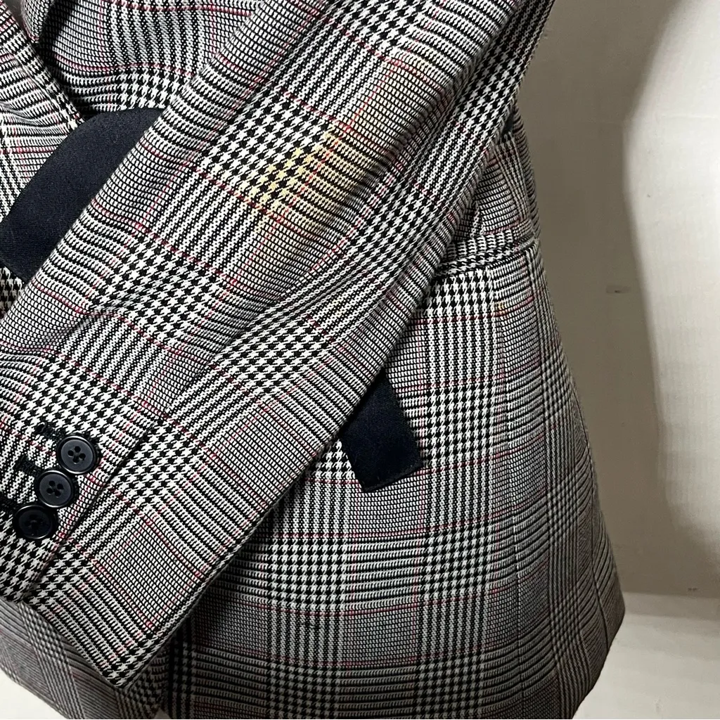 J.Crew Lady Glen Plaid Blazer 00 Petite Gray Tie Front Long Sleeve Wool Look - Image 11