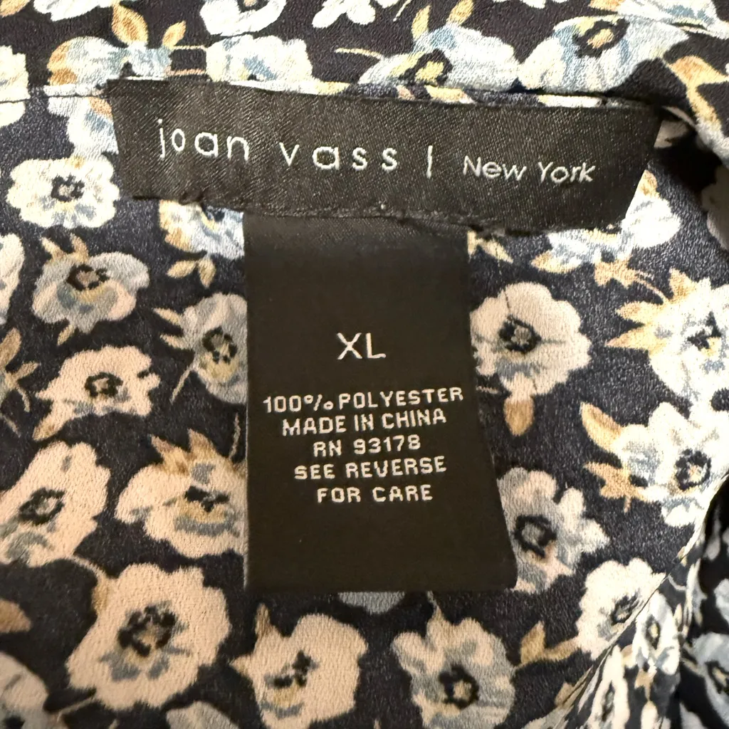 Joan Vass NY Blue & White Floral Long Ruffle Sleeve V Neck Blouse Size XL - Image 5