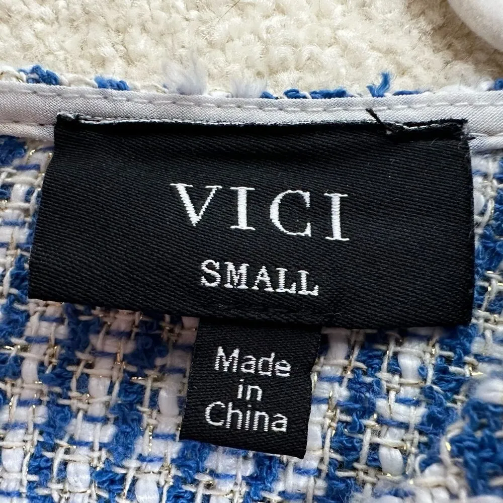 Vici: Blue Plaid Tweed Babydoll Blouse - Image 4