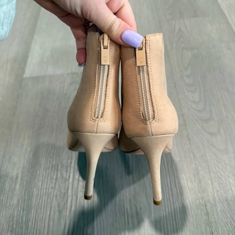 Loeffler Randall Sloane Perforated Suede Peep Toe Heeled Booties in Shell 8 - Image 7