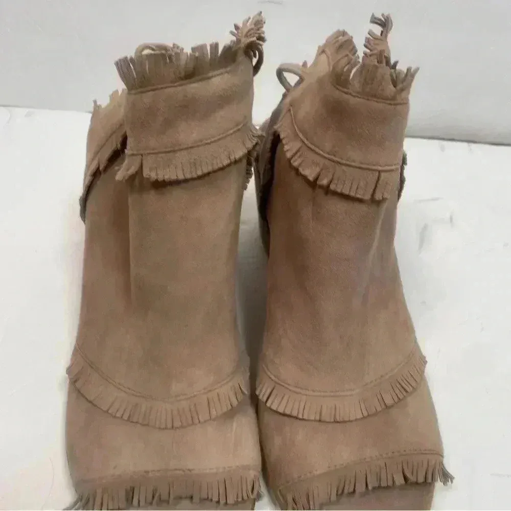 Silent D Tan Suede Fringe Western Ankle Boot Size 7 - Image 3