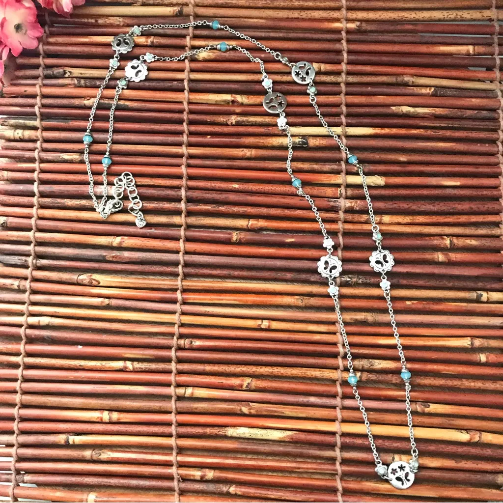 Brighton Extra Long Chain Necklace Blue Glass Beads & Butterly Motif - Image 6