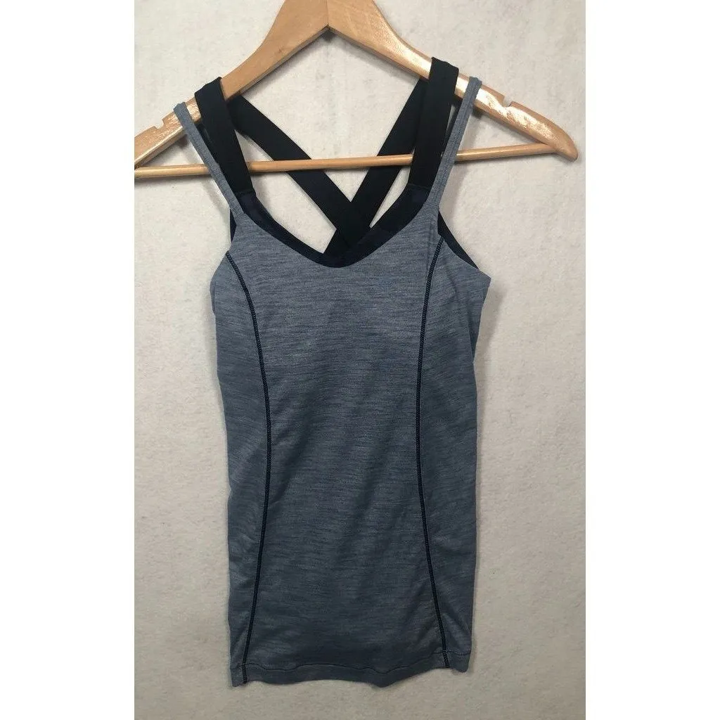 Lululemon Run For Gold Tank Top Built In Bra Heathered Blue Denim Navy Women's 2 - Image 3