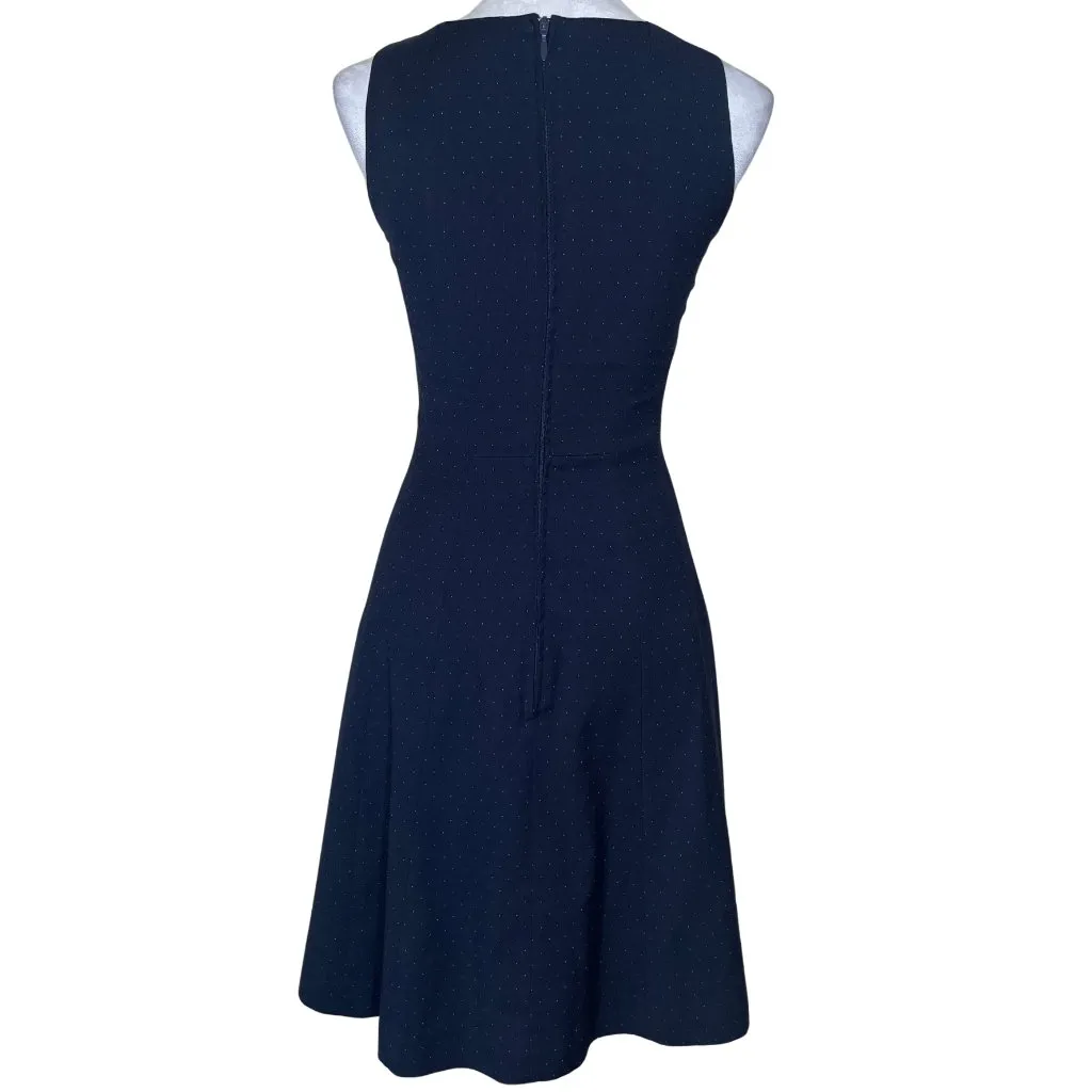 Navy Blue White Polka Dot Fit & Flare Sleeveless Rockabilly Midi Dress Sz 6 - Image 3