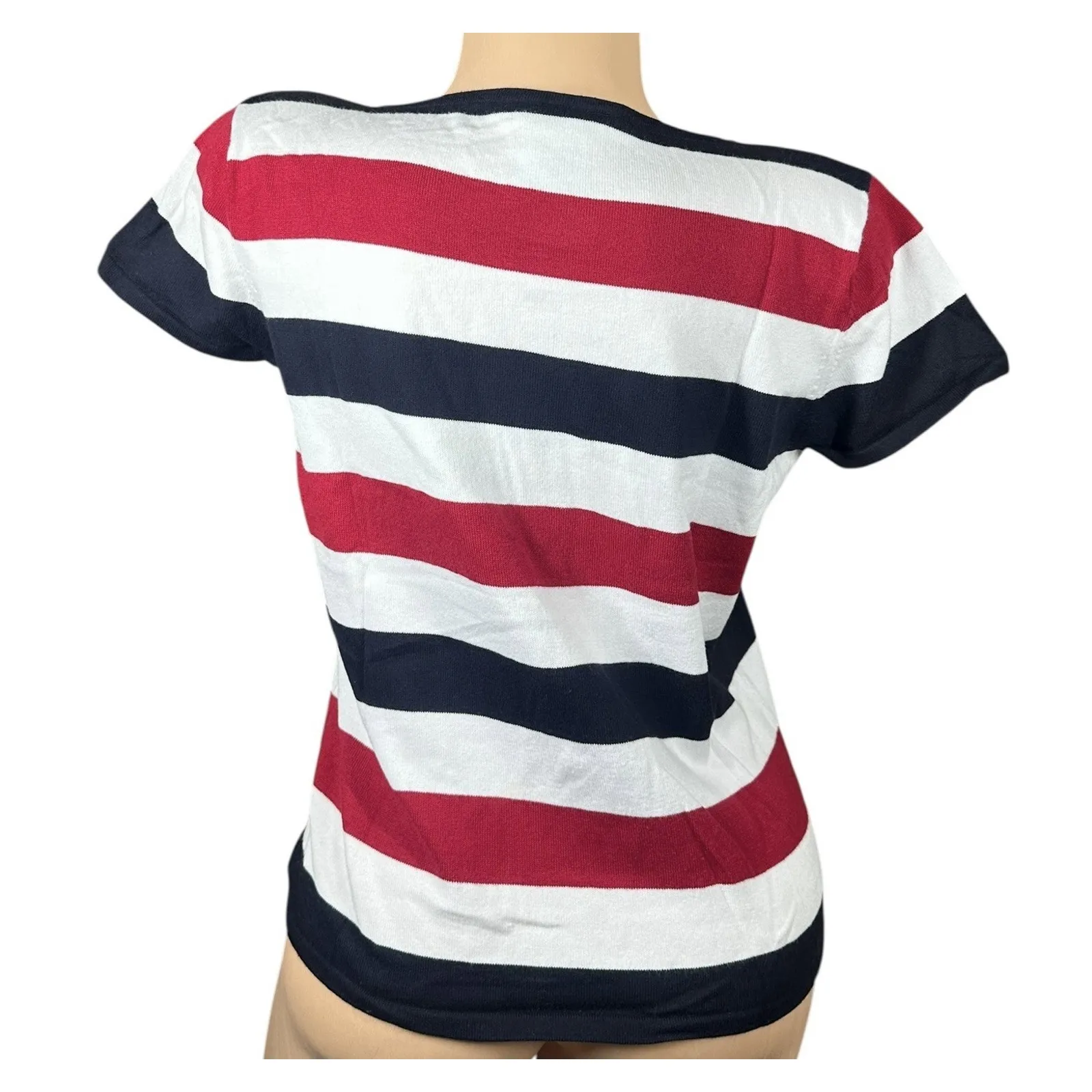 Vtg TALBOTS Red White Blue Stars Stripes 2 Pc Cardigan Sweater Set Patriotic S - Image 5