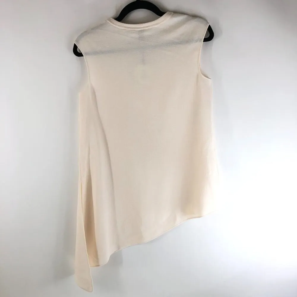 Anne Klein Womens Top Asymmetric Sleeveless Tank Crew Neck Ivory Size 4 - Image 2