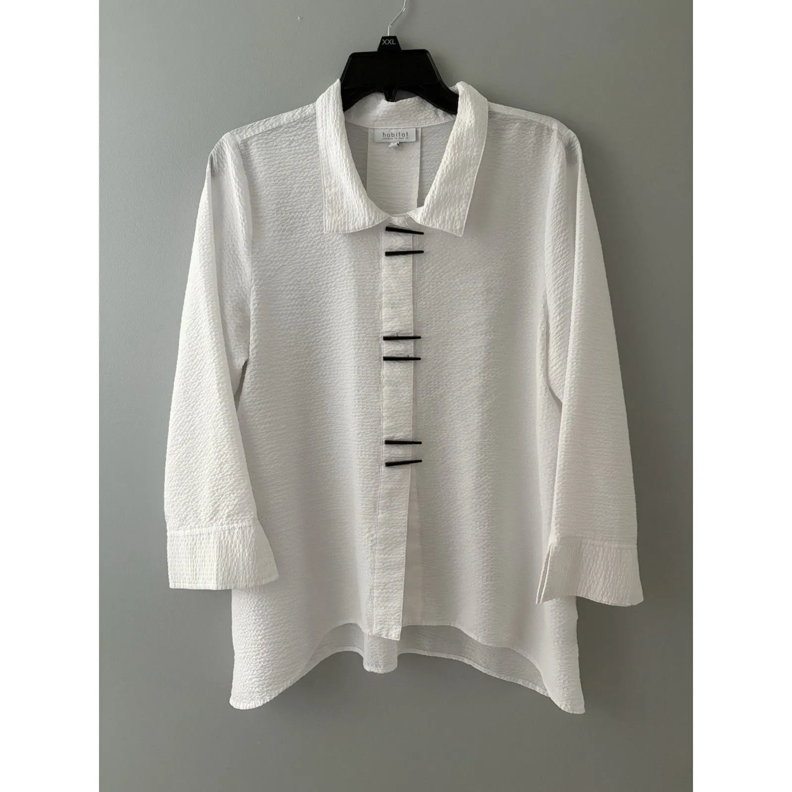 Habitat Seersucker Swing Top Size M White Elongated Buttons Lightweight Artsy - Image 16