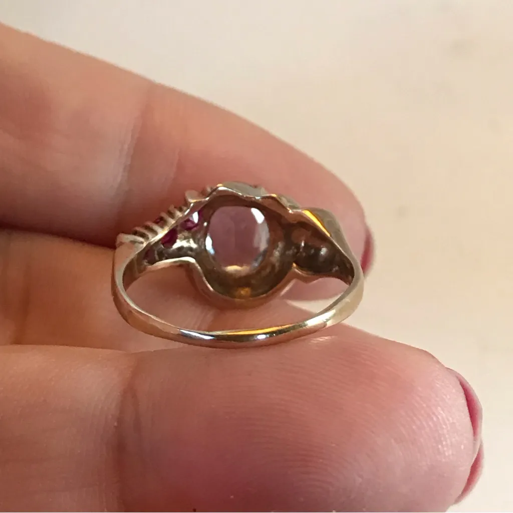 10K SOLID YELLOW GOLD AQUAMARINE AND RUBY RING (7.5) Blue - Image 6