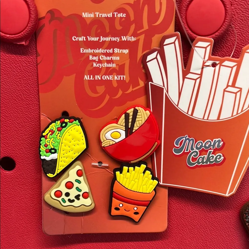 Red Mini Charm Tote with Checkered Crossbody Strap - Image 3