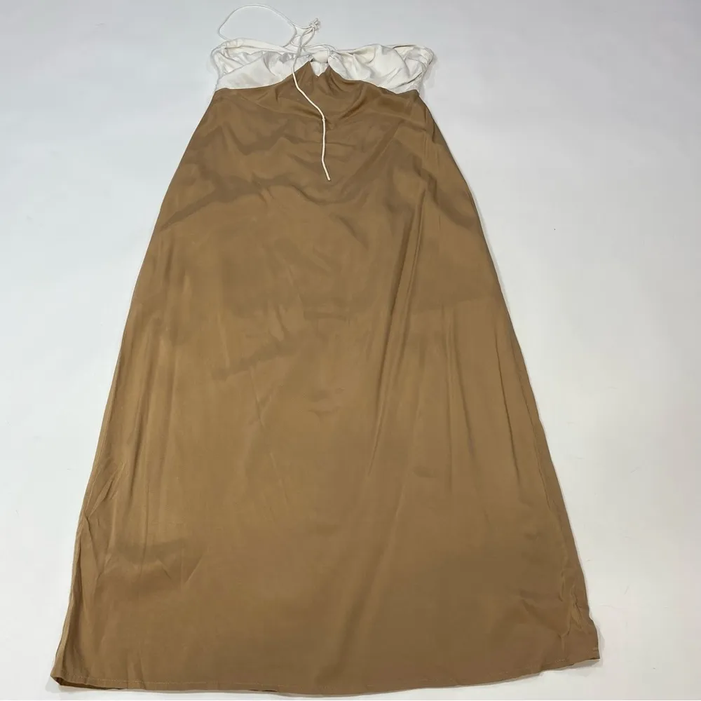 Third Form Let's Split Midi Slip Dress Tan and White Size 6 - Image 3