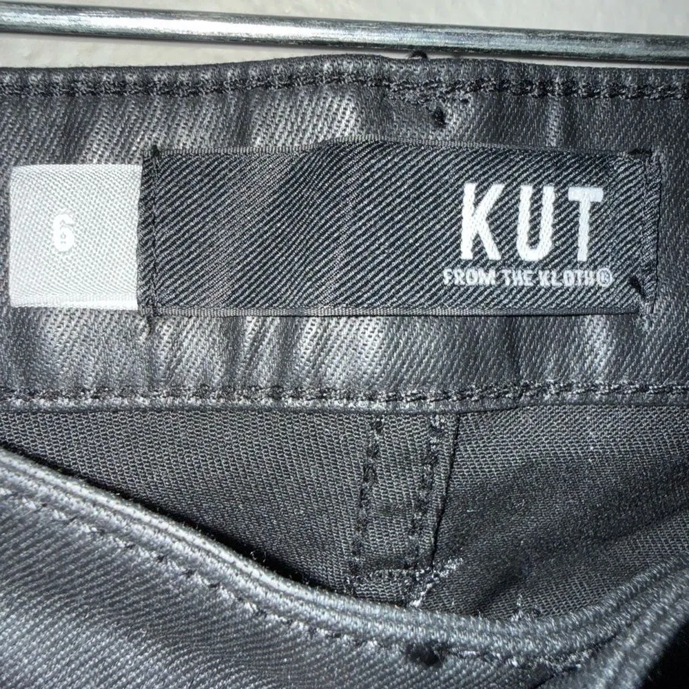 Kut from the Kloth “Mia High Rise Skinny” Button Fly Faux Leather Pants Sz 6 #72 - Image 3