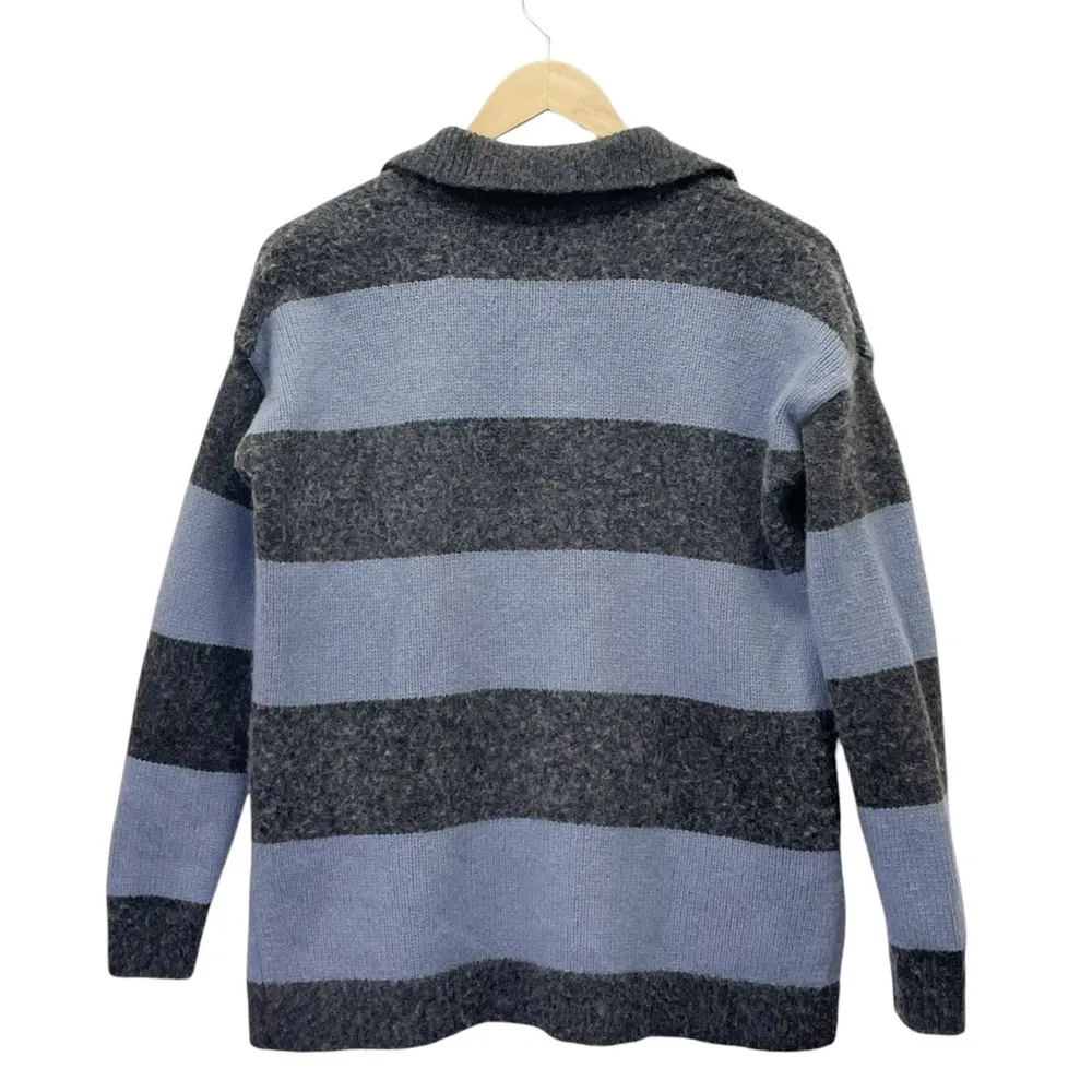 Madewell Rugby Stripe Polo Sweater Charcoal Gray & Blue Stripe Pullover Size XS - Image 2