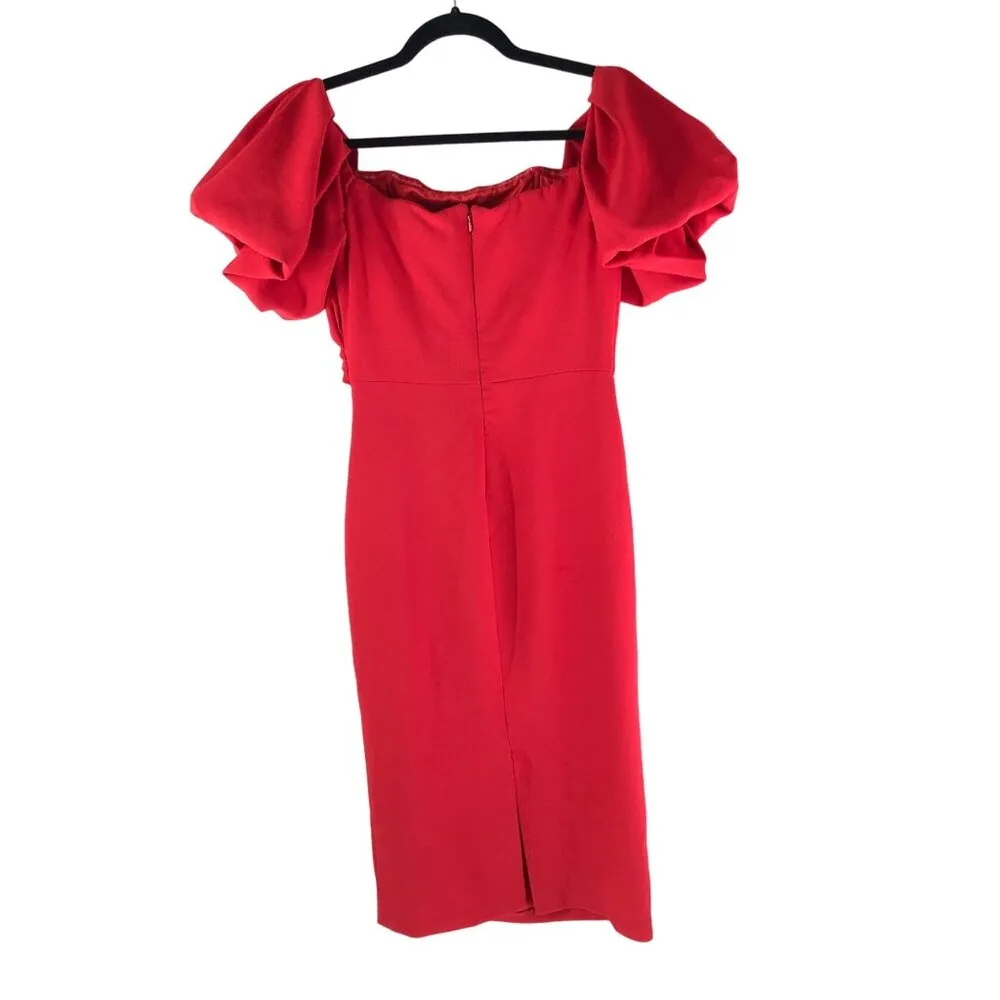 Shoshanna Janessa Dress Sheath Short Puff Sleeve Off-the-Shoulder Red 4 - Image 5
