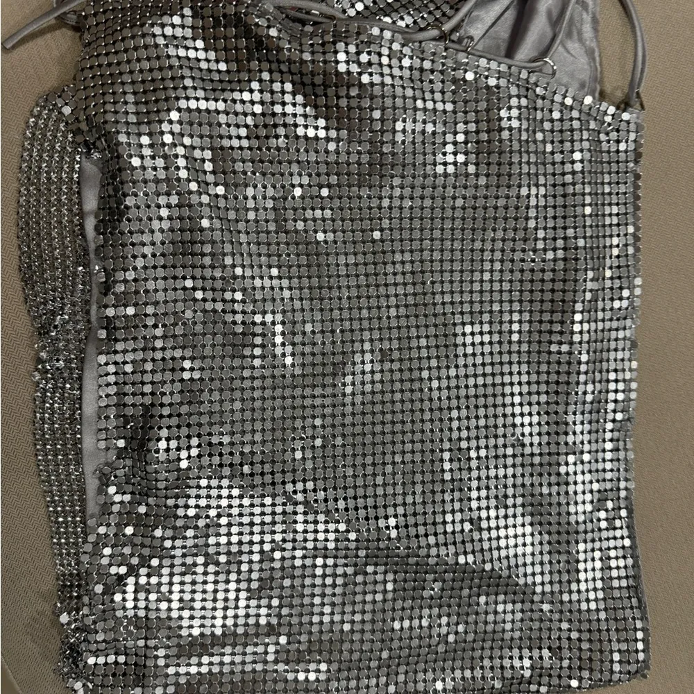 I.AM.GIA leilani Micro mini skirt lace up chainmail metallic silver low rise y2k - Image 10