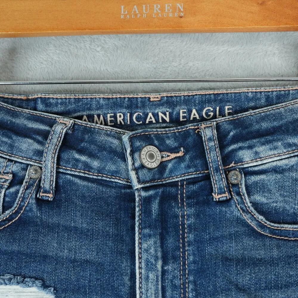 American Eagle Shorts Womens 2 High V Rise Shortie Next Level Stretch Distressed Blue - Image 4