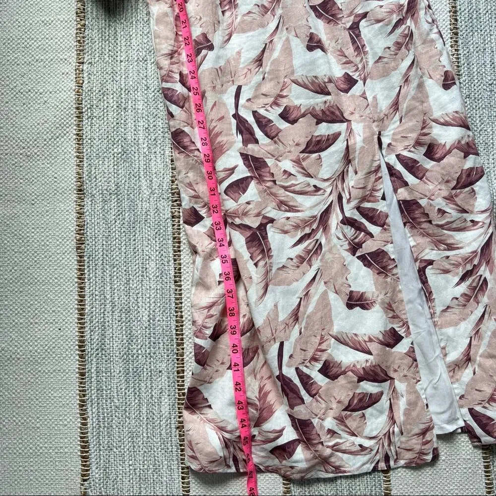 House Of Harlow 1960 White Pink Linen Blend Long Puff Sleeves Midi Dress Medium - Image 5