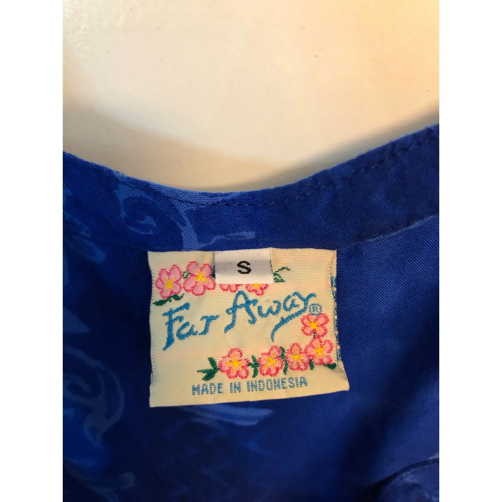 Far Away tropical floral print blue dress, size Small - Image 5