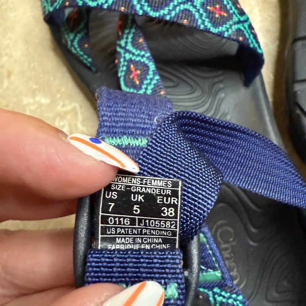 Chaco Womens Z/Volv 2 Toe Loop Sandals Mosaic Cobalt Blue Black Size 7 - Image 7