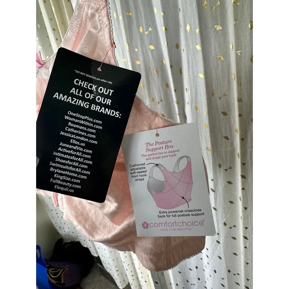 Comfort Choice NWT Pink Posture Support Front Hooks Wireless Lace Trim Bra 48B Size undefined - Image 5