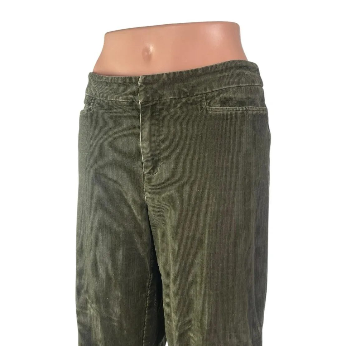 Jones Sport Women Green Corduroy Stretch High Rise Flare Trousers Pants Size 10 - Image 2