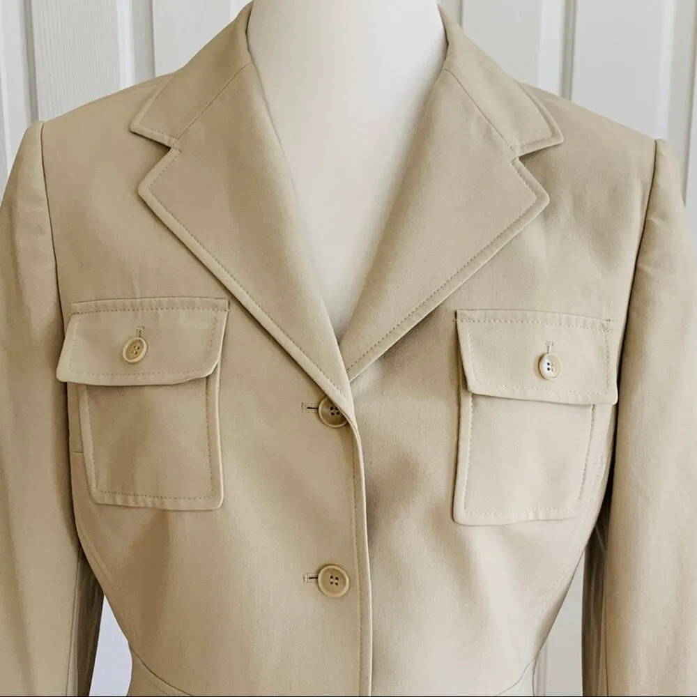 Tahari  ASL Blazer Jacket Khaki Cream Tan Button Front Professional Blazer Size 8 - Image 3