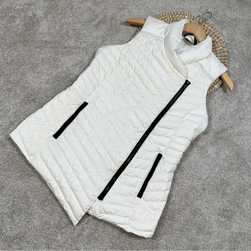 Athleta  So Down Asymmetrical Front Zip Puffer Vest Down Feather in Ivory Size S - Image 2