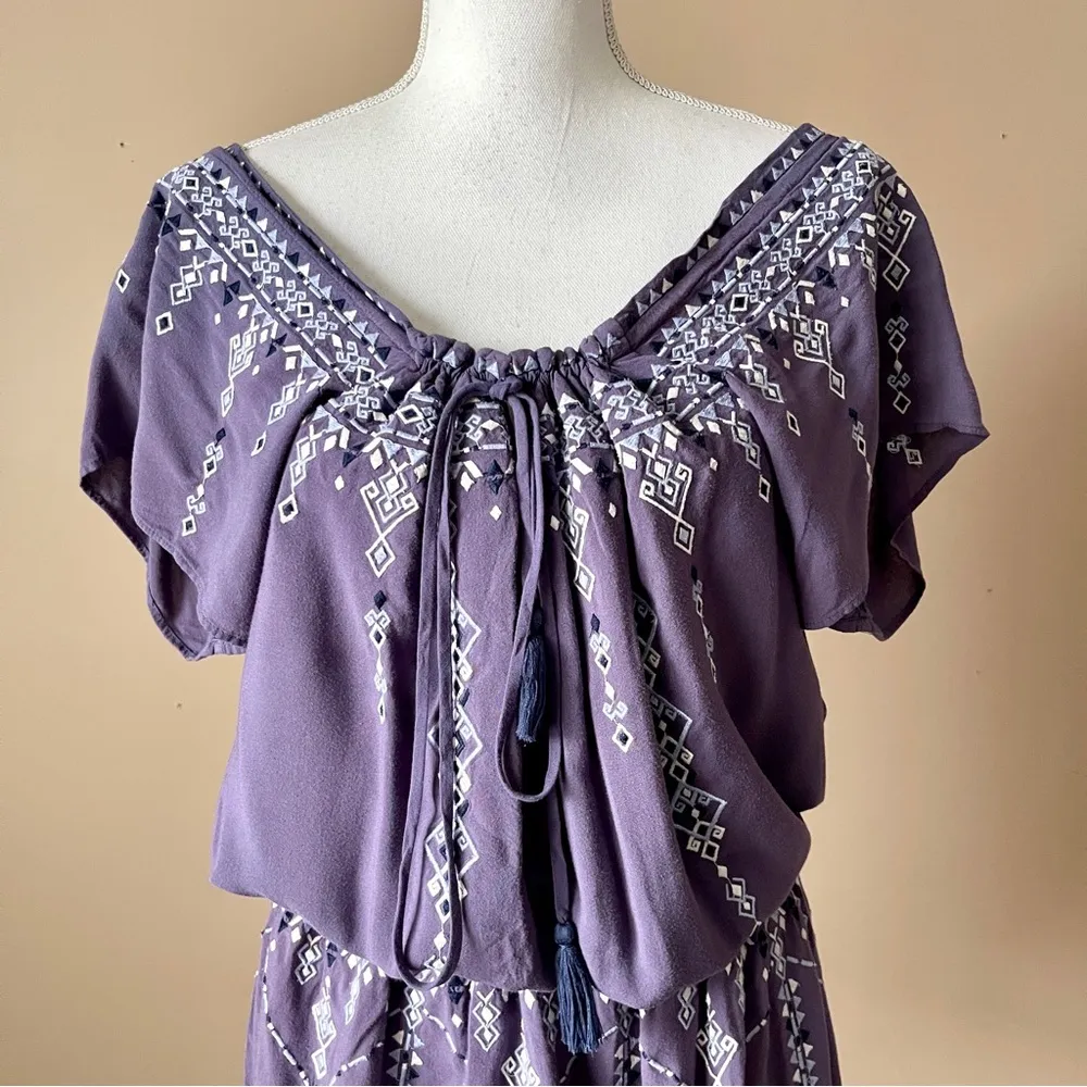 PARKER | Purple Drop Waist Embroidered Off-Shoulder Peasant Dress Sz S - Image 3