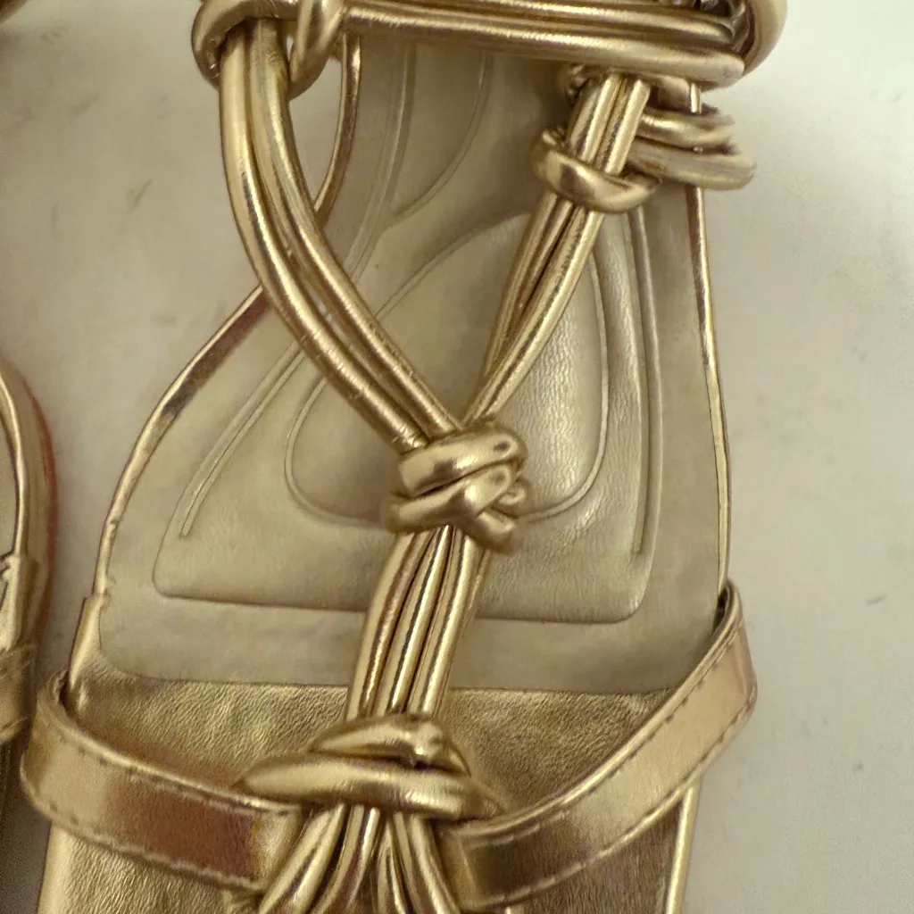 AZALEA WANG Stupendous Gold Ankle Wrap Lace Up High Linking Heel Sandal Size 6.5 - Image 13