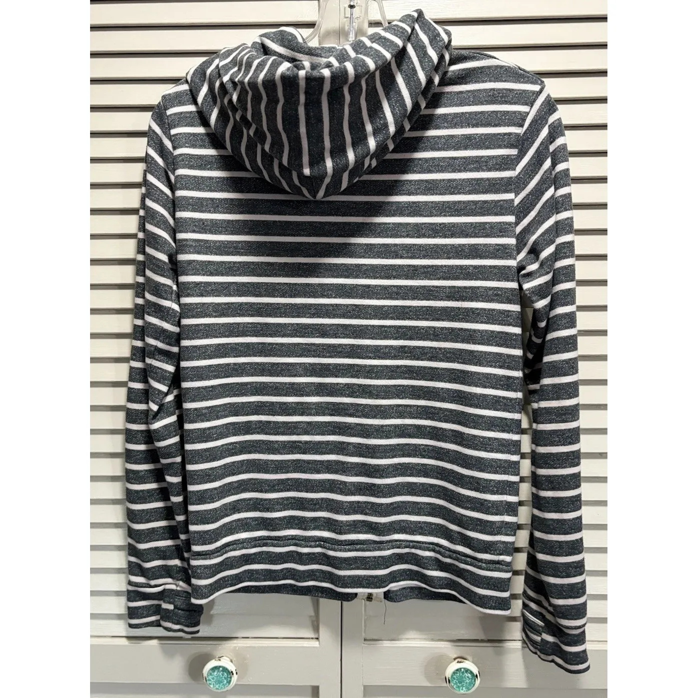 Obey Gray/White Zip Up Sweatshirt Size XS Striped Long Sleeve Embroidered‎ Logo - Image 5