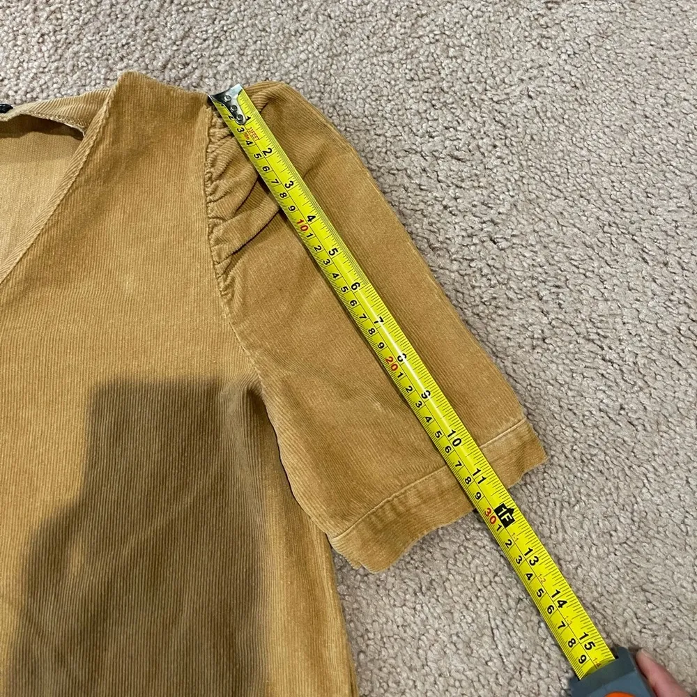 SHEIN V-neck Puff Sleeve Belted Tan/ Brown Mini Dress - Image 7