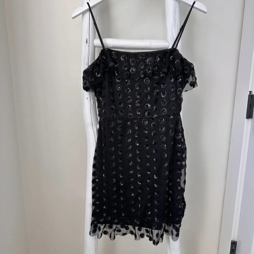 Rowa Emma Black Sequins Ruffle Top Mini Dress SZ S - Image 4
