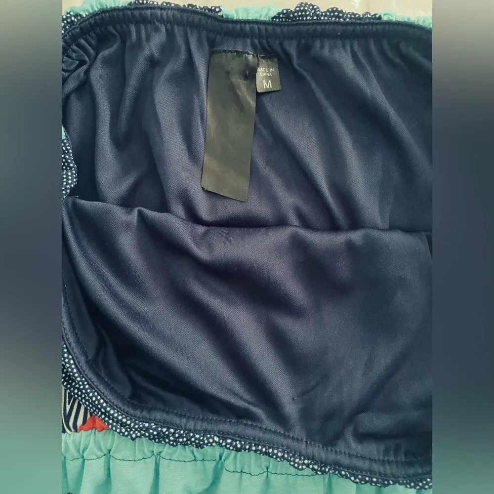 Trixxi Womens Strapless Maxi Dress Blue Green Casual Chevron Print Size Medium - Image 7