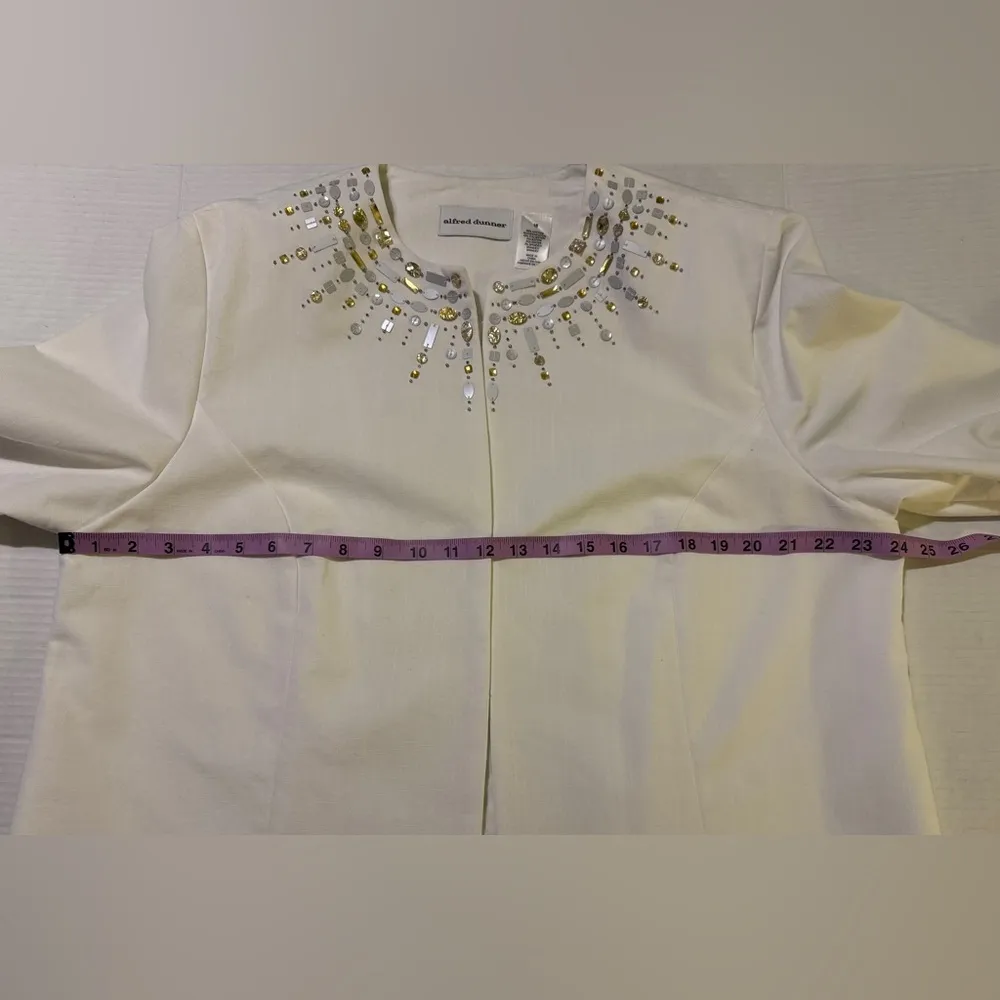 Alfred Dunner White Open Plus Cotton Blazer Embellished Beads Gold Silver Size 18 - Image 6