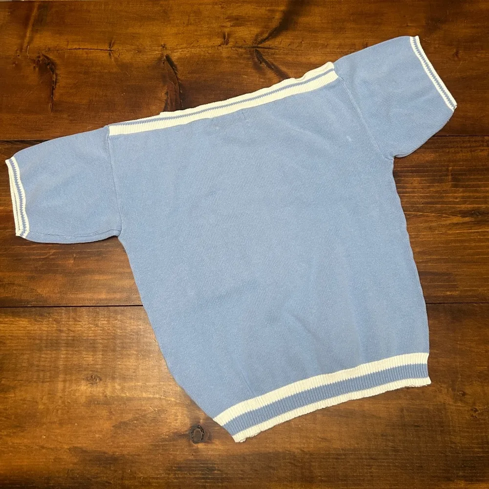 Baby Blue Boatneck Short Sleeve Sweater with Pocket Isle of Cotton Womens Large - Image 4