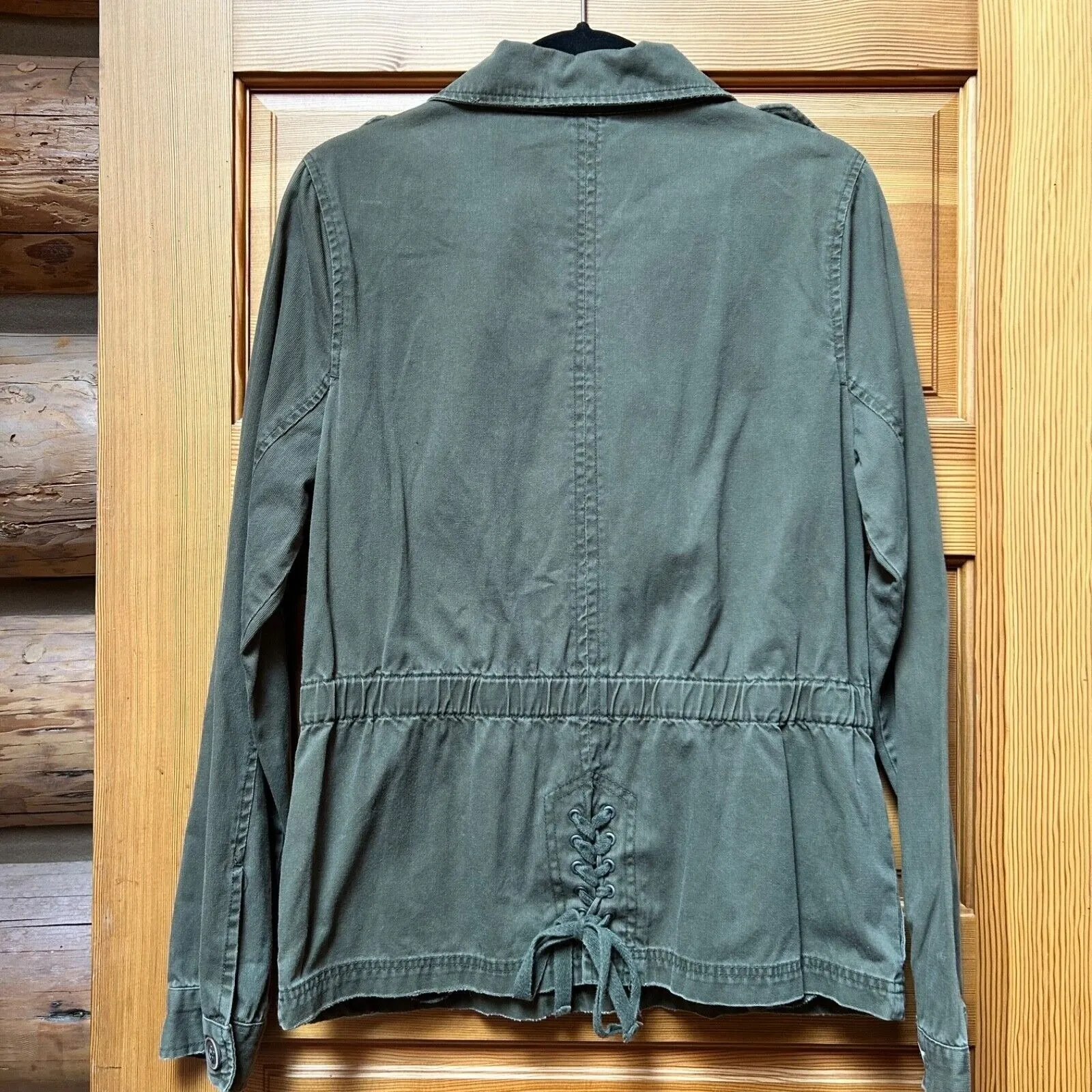 Roxy Embroidered Drab Olive Green Distressed Army Military Utility Jacket Sz XL - Image 4