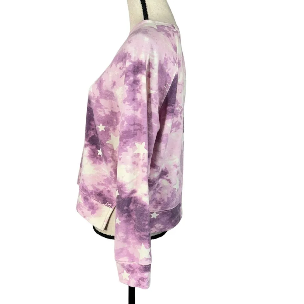 Wildfox Medium Cropped Sweatshirt Tie-Dye Stars Pullover Long Sleeve Slit Purple - Image 5