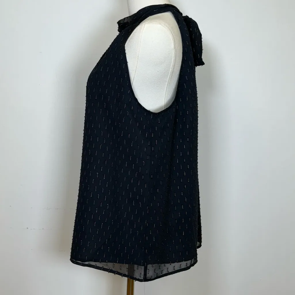 New! J.Crew Navy Sleeveless Tie Neck Top Gold Thread Detail Women’s Size 10 - Image 4