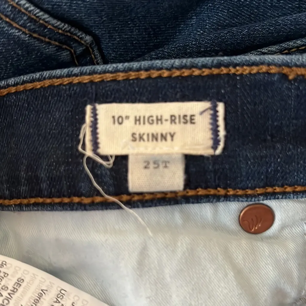 Madewell 10” High Rise Skinny Jeans Blue Dark Wash Fading Whiskering Skinny Leg‎ - Image 6