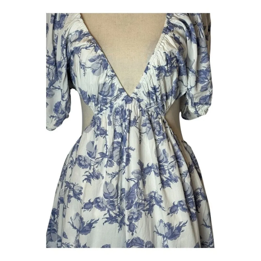 Bardot Dress Women Large Blue‎ White Floral Print Cut Out Eden Mini Cottagecore - Image 9