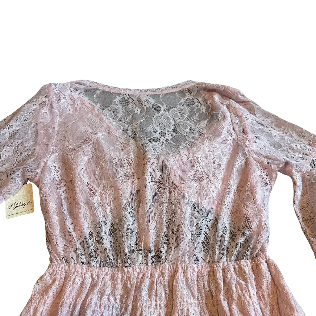 Free People Lala Dawn Rose Pink Lace Mini Dress Cutout Tie Front Size XS NWT - Image 11