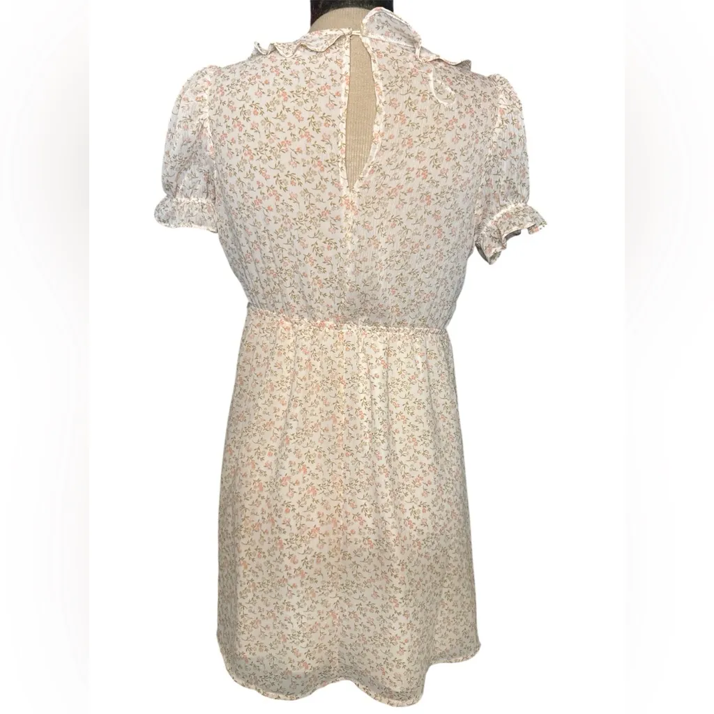 LOVE TREE Flowy Floral‎ Midi Dress Women’s Small Feminine Puff Sleeve Light Pink - Image 5