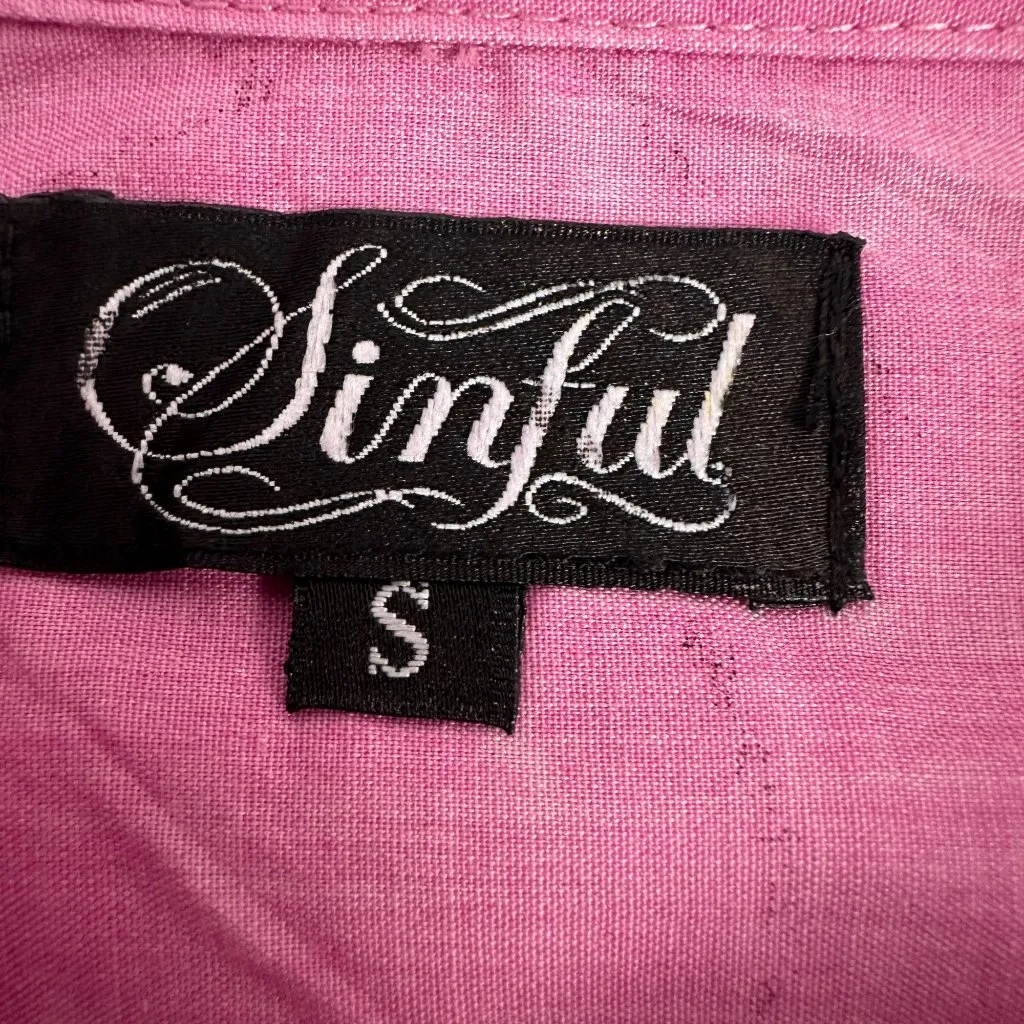 Sinful Womens Pink Long-Sleeve Button-Up Shirt Graphic Design Size Small - Image 5