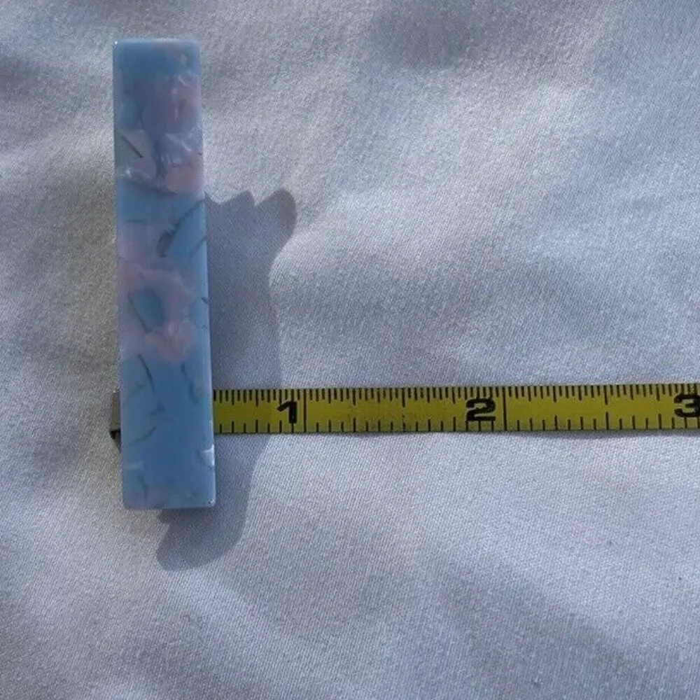 Vintage Women’s Blue Pink Flower Acetate Hair Clip womens Bronze Gold Metal Clip - Image 6