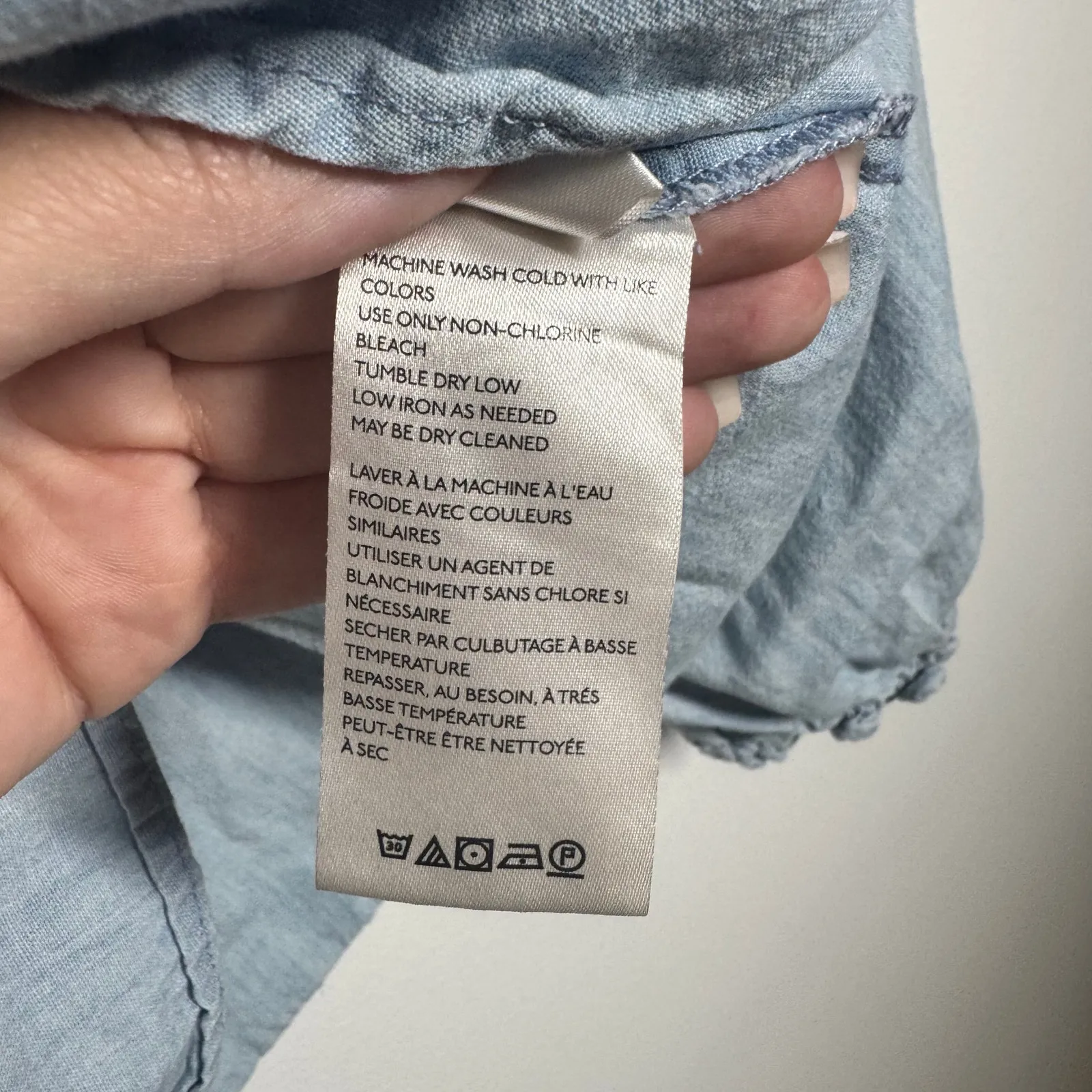 Free People Top Women XS Blue Lilly of The Valley Ruffle Neck Denim Chambray - Image 7